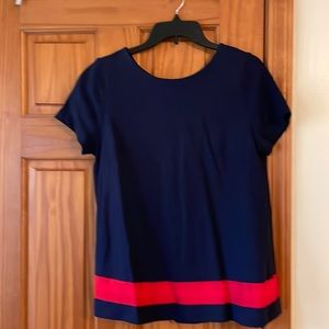 Navy and red work top with pleat detail